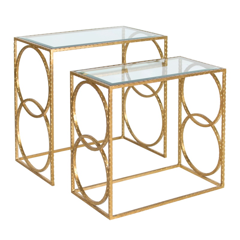 Worlds Away Leo Hammered Nesting Tables In Gold Leaf With Beveled Glass